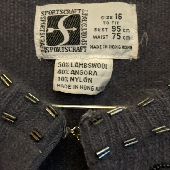 Vintage Sportscraft Lambs Wool Angora Gray Cardigan Sweater 16 - Picture 4 of 14